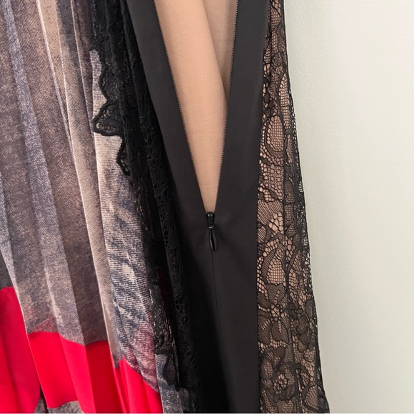 BCBG pleated lace blue black and coral evening dress - Picture 7 of 13